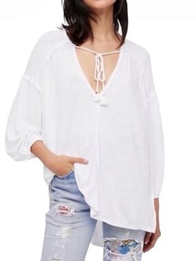 We The Free Just A Henley cream split V-neck peasant tunic oversized.